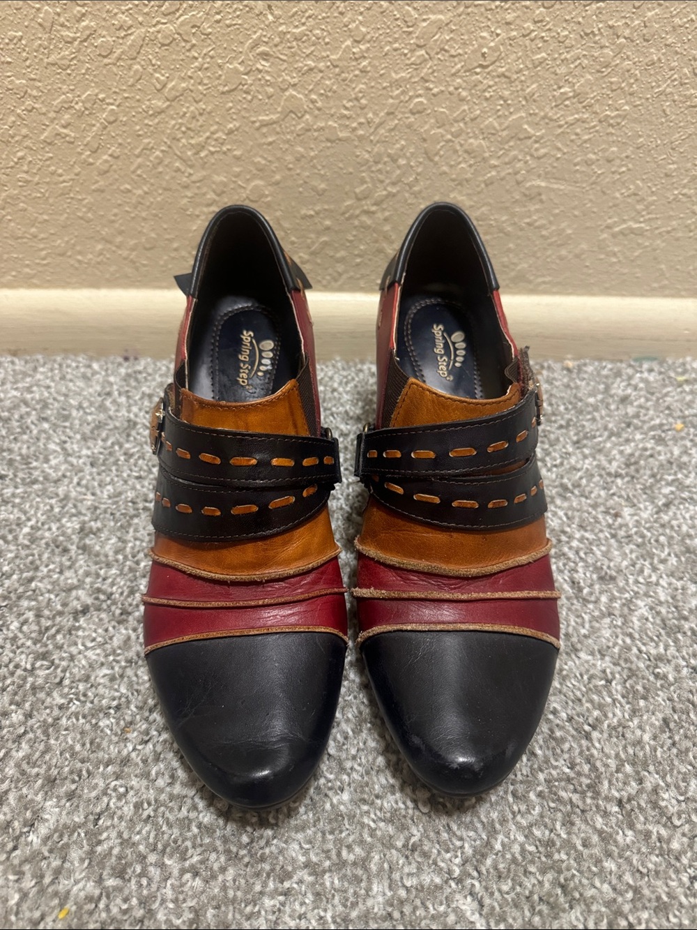 Spring Step Women’s Black, Brown & Burgundy Leather Mary Jane Heels